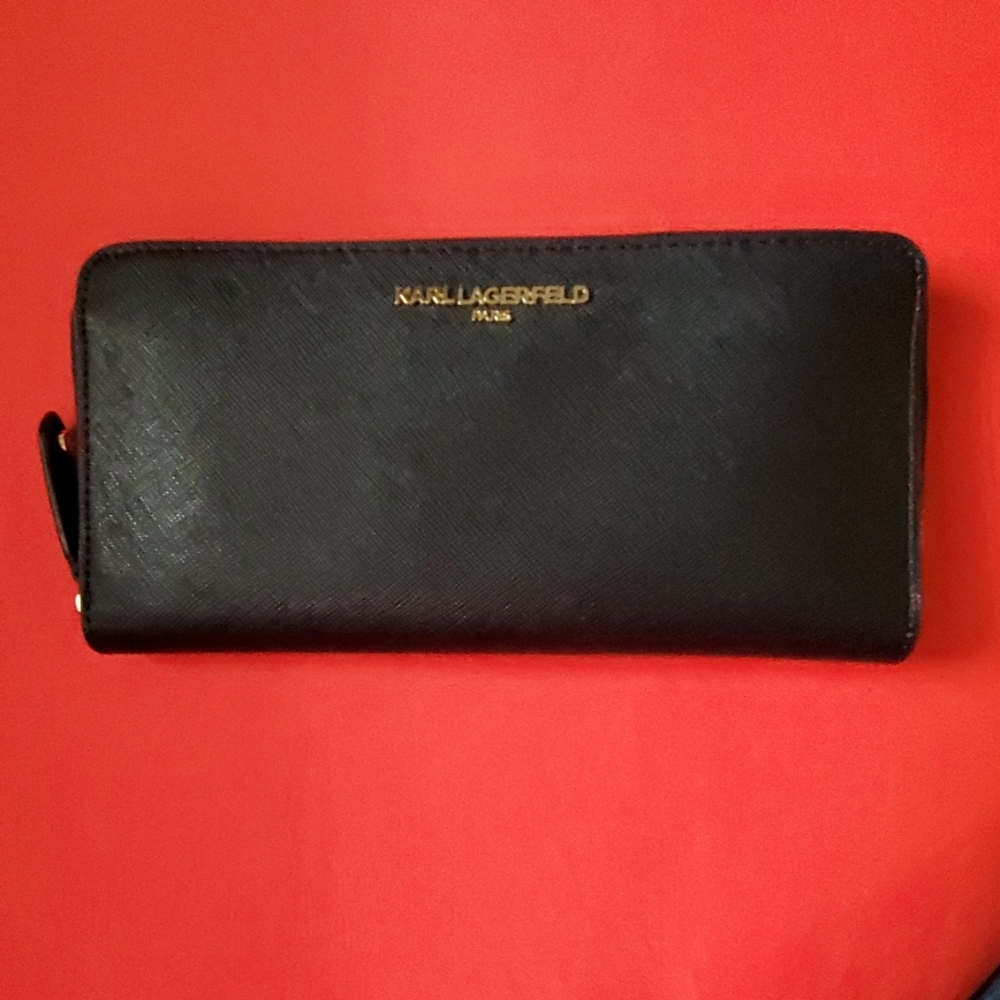 Karl Lagerfeld Paris Saffiano Leather Zip Around